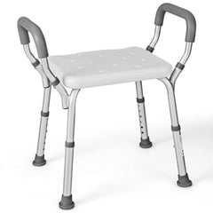 Bath Chair Shower Bench with Detachable Padded Arms, a grey shower stool with padded arms and adjustable legs