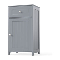 Bathroom Cabinet Floor Organizer with Single Door and Drawer in a solid grey finish