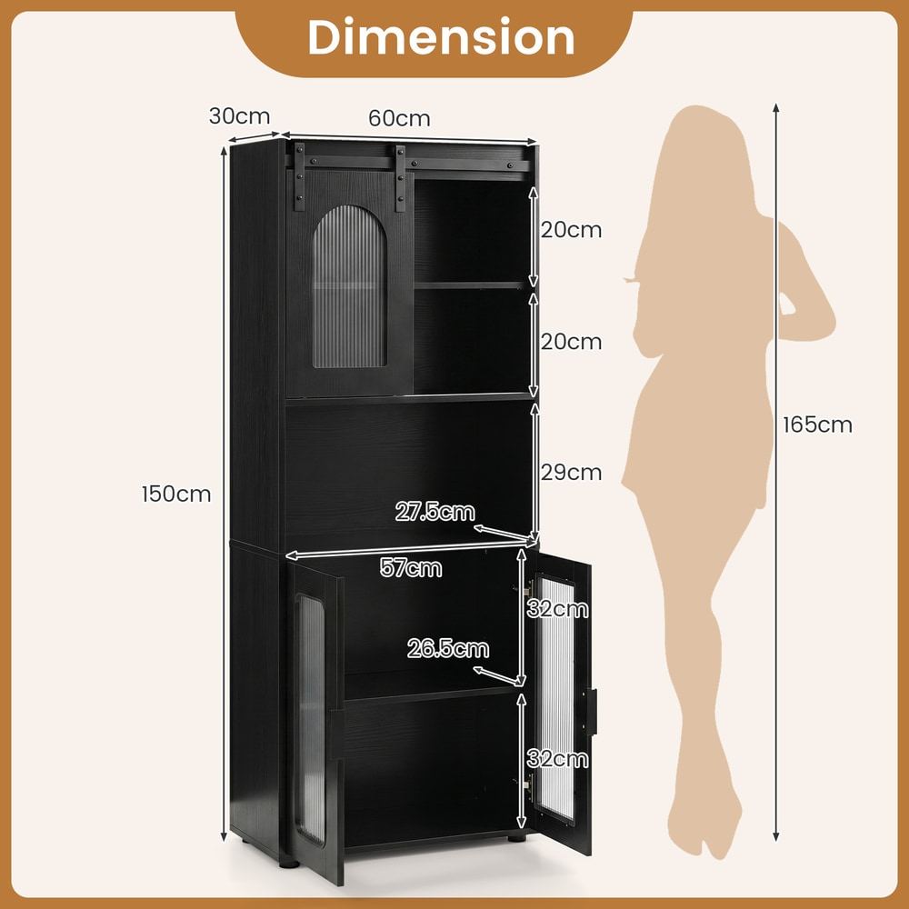 The tall floor cabinet with dimensions shown next to a human silhouette