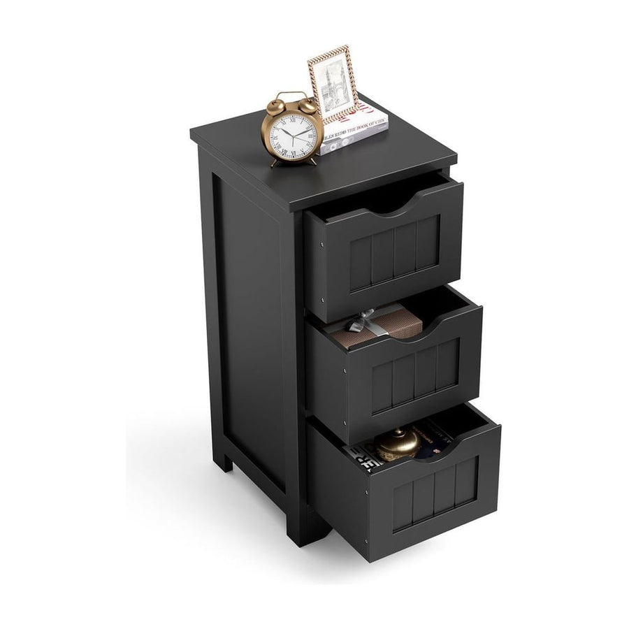Bathroom Floor Cabinet with 3 Drawers and Cut-Off Handle-Black