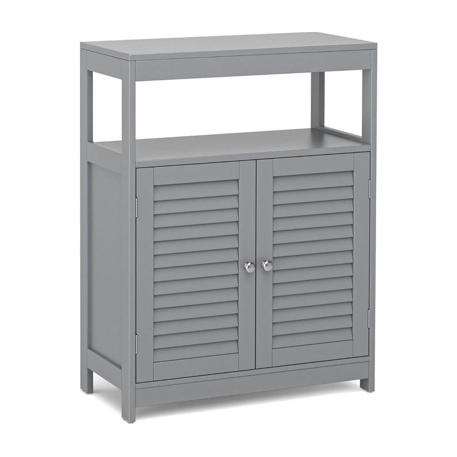 Bathroom Floor Cabinet with Double Shutter Door and Adjustable Shelf-Grey