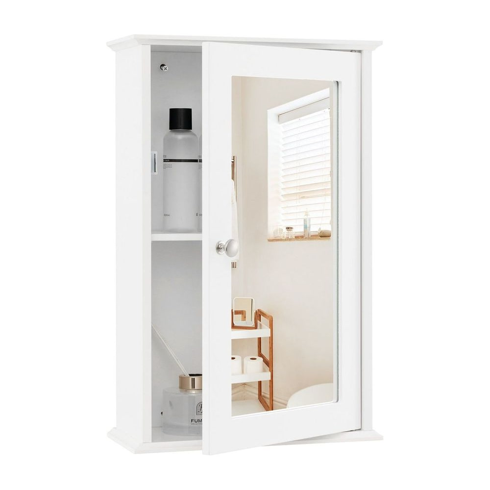 Bathroom Medicine Cabinet with Mirror and Adjustable Shelf with the door slightly open