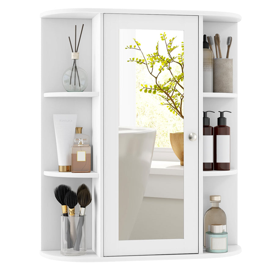 Bathroom Medicine Cabinet with Mirror with 3 Adjustable Shelves in White