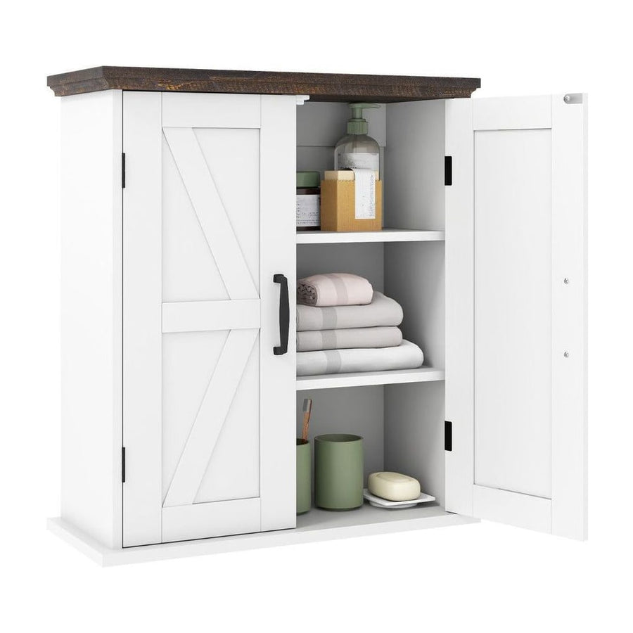 Bathroom Wall Cabinet with 2 Doors and Adjustable Shelves-White