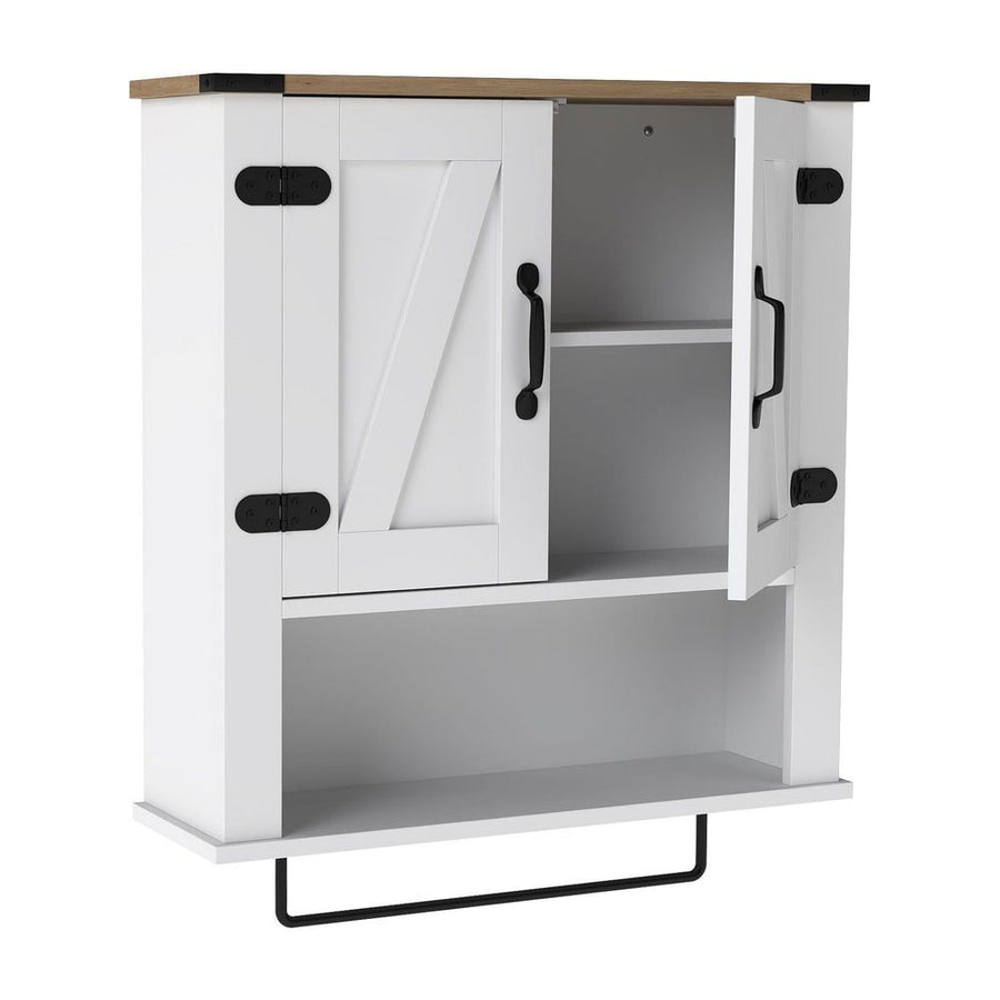 Bathroom Wall Cabinet with Barn Doors and Adjustable Shelf-White