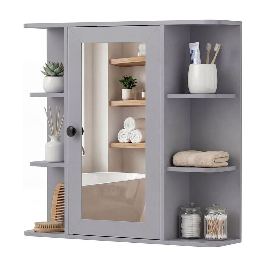 Bathroom Wall Cabinet with Mirror 3 Internal Shelves-Grey