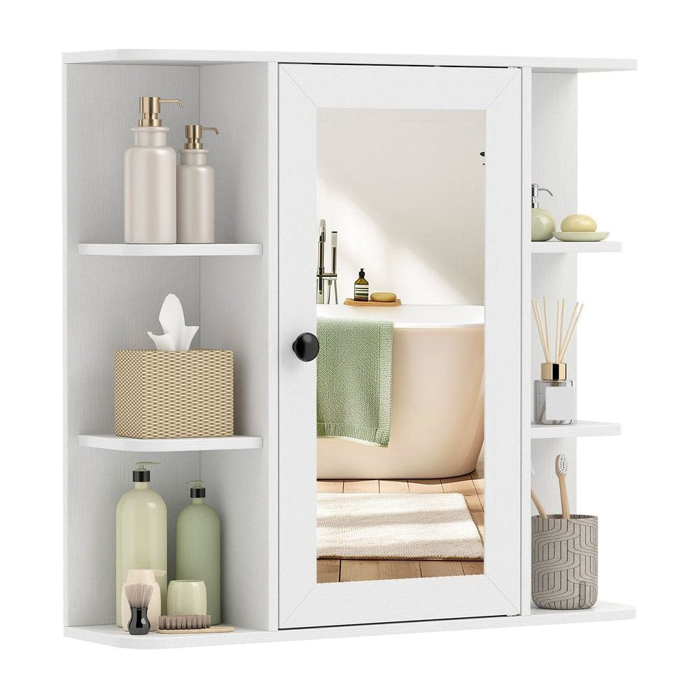 Bathroom Wall Cabinet with Mirror 3 Internal Shelves white wall cabinet with mirrored door and open shelves
