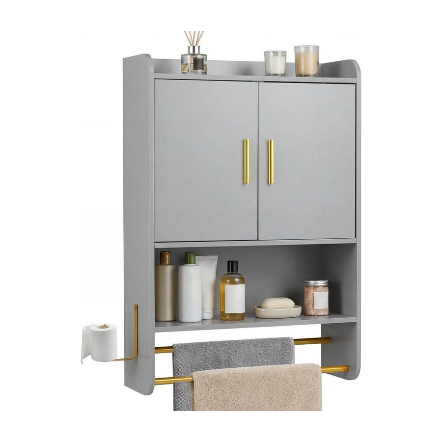 Bathroom Wall Cabinet with Open Shelves and Adjustable Shelf-Grey