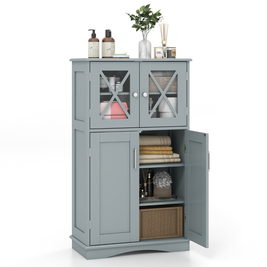 Bathroom Linen Storage Cabinet with Doors and Adjustable Shelves-Grey