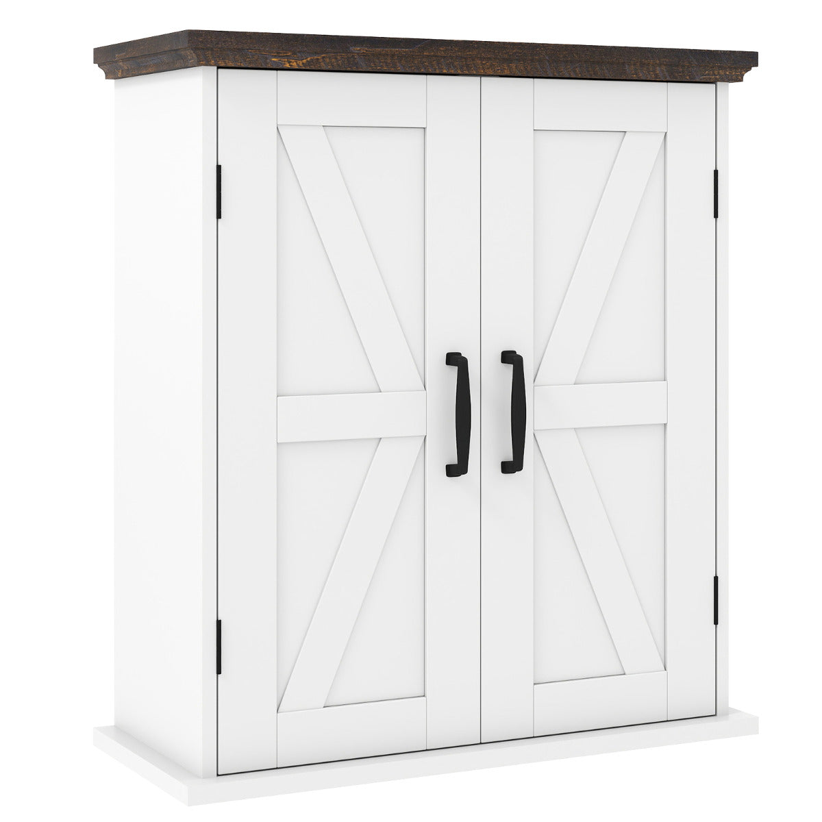 Bathroom Wall Cabinet with 2 Doors and Adjustable Shelves-White