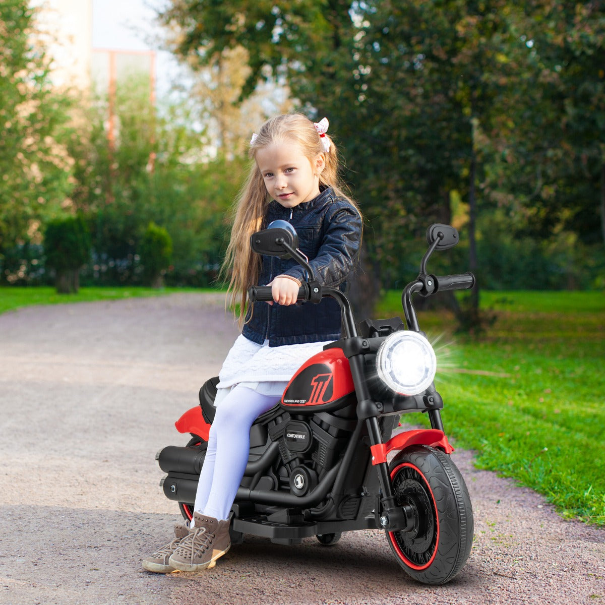 6V Kids Ride On Motorcycle with Training Wheels and Headlight for Toddlers-Red