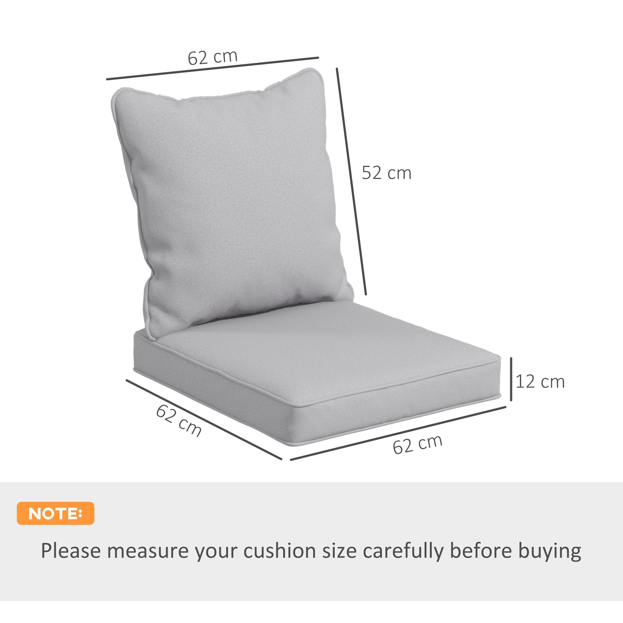 Outsunny Seat and Back Padded Cushion Set, CUSHION ONLY - Light Grey