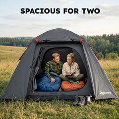 Outsunny Camping Tent 3000mm Waterproof Tent with 2 Doors, Dark Grey and Red