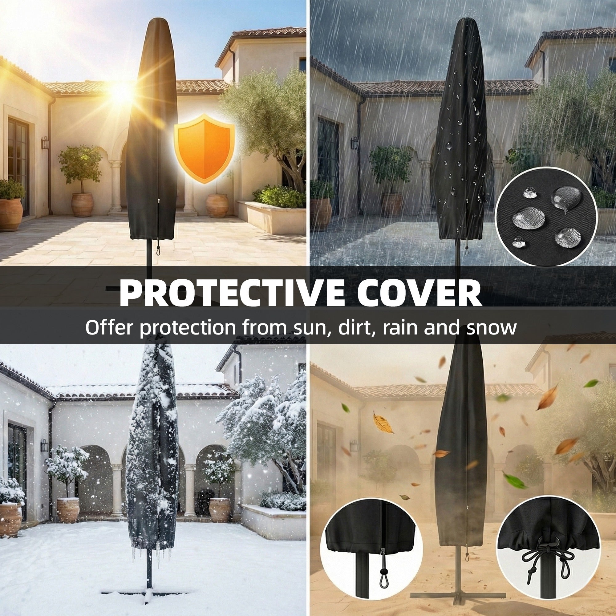 Outsunny 3 x 3 m Garden Cantilever Parasol with Light, Cover, Overhanging Umbrella w/ Wind Protection, 360 degrees Rotation, Light Grey