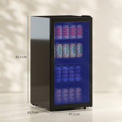 HOMCOM 93L Drinks Fridge, 115 Can Freestanding Beer Fridge with Glass Door, Adjustable Shelves, LED Light, for Beer Soda, Black