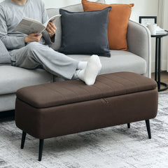HOMCOM Linen-Look 92 x 31cm Storage Ottoman - Dark Brown