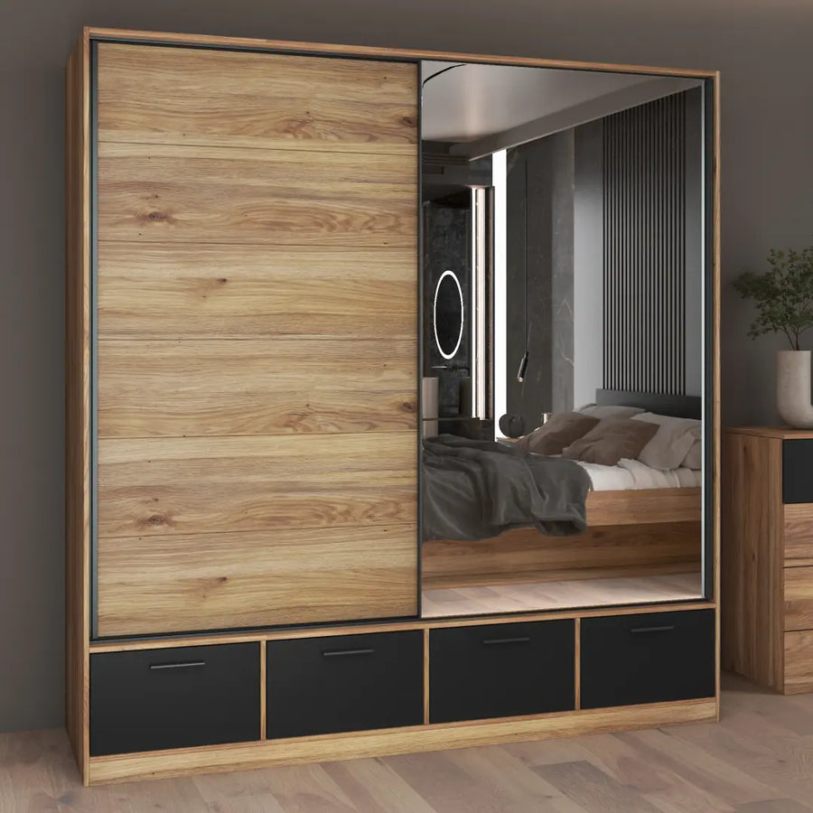 Beta Sliding Door Wardrobe 200cm [Oak Mauvella]