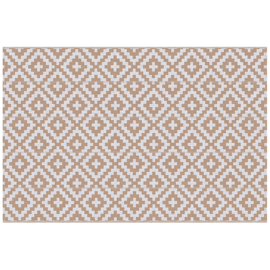 Outsunny Reversible Outdoor RV Rug, Patio Floor Mat, 274 x 182 cm Plastic Straw Rug for Garden, terrace, Beach, Camping, Coffee & White