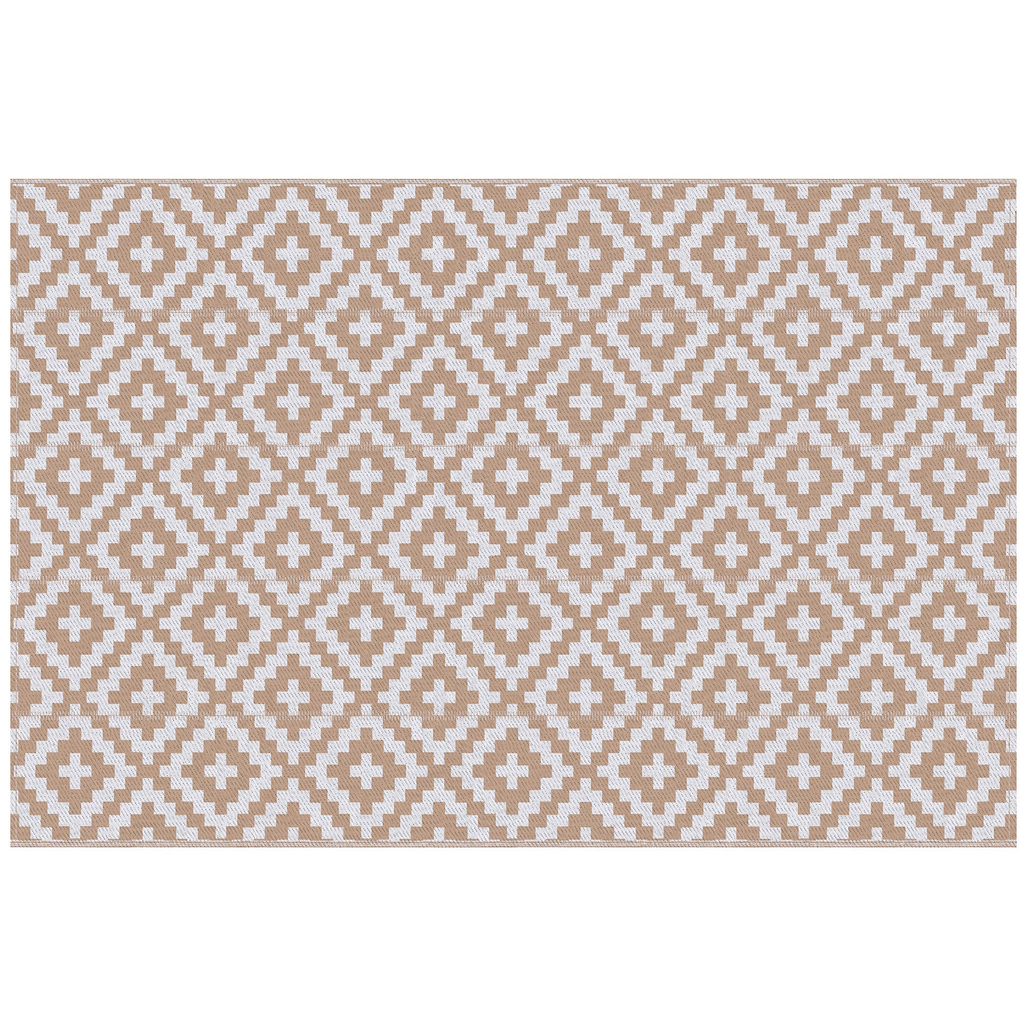 Outsunny Reversible Outdoor RV Rug, Patio Floor Mat, 274 x 182 cm Plastic Straw Rug for Garden, terrace, Beach, Camping, Coffee & White