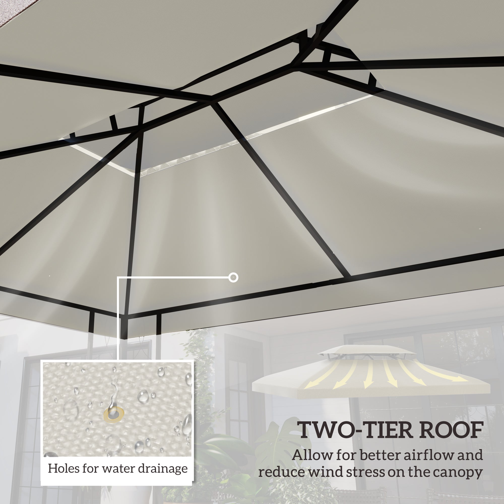 Outsunny 3x4m Gazebo Replacement Roof Canopy 2 Tier Top UV Cover Garden Patio Outdoor Sun Awning Shelters Cream (TOP COVER ONLY)