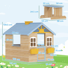 Outsunny Wooden Playhouse, Wendy House w/ Door, Bench, Flowerpot Holder, For Ages 3-7 Years, Blue