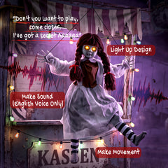 HOMCOM 80 cm Halloween Animated Hanging Creepy Girl on Swing Decoration, Kicking Legs, Sound and Touch Activated