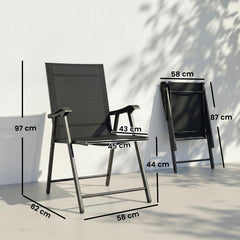 Outsunny Folding Garden Chairs Set of 4, Foldable Garden Dining Chairs with High Back, Armrests, Texteline Seat, Black