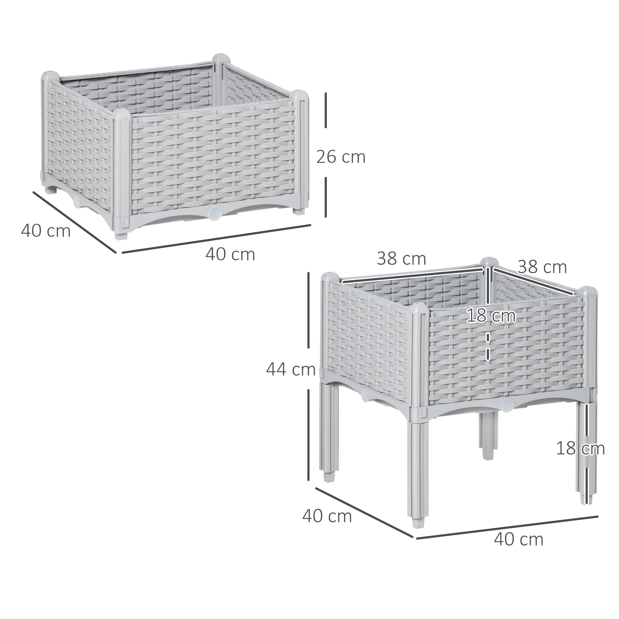Outsunny Set of Two Rattan-Effect Planters - Grey