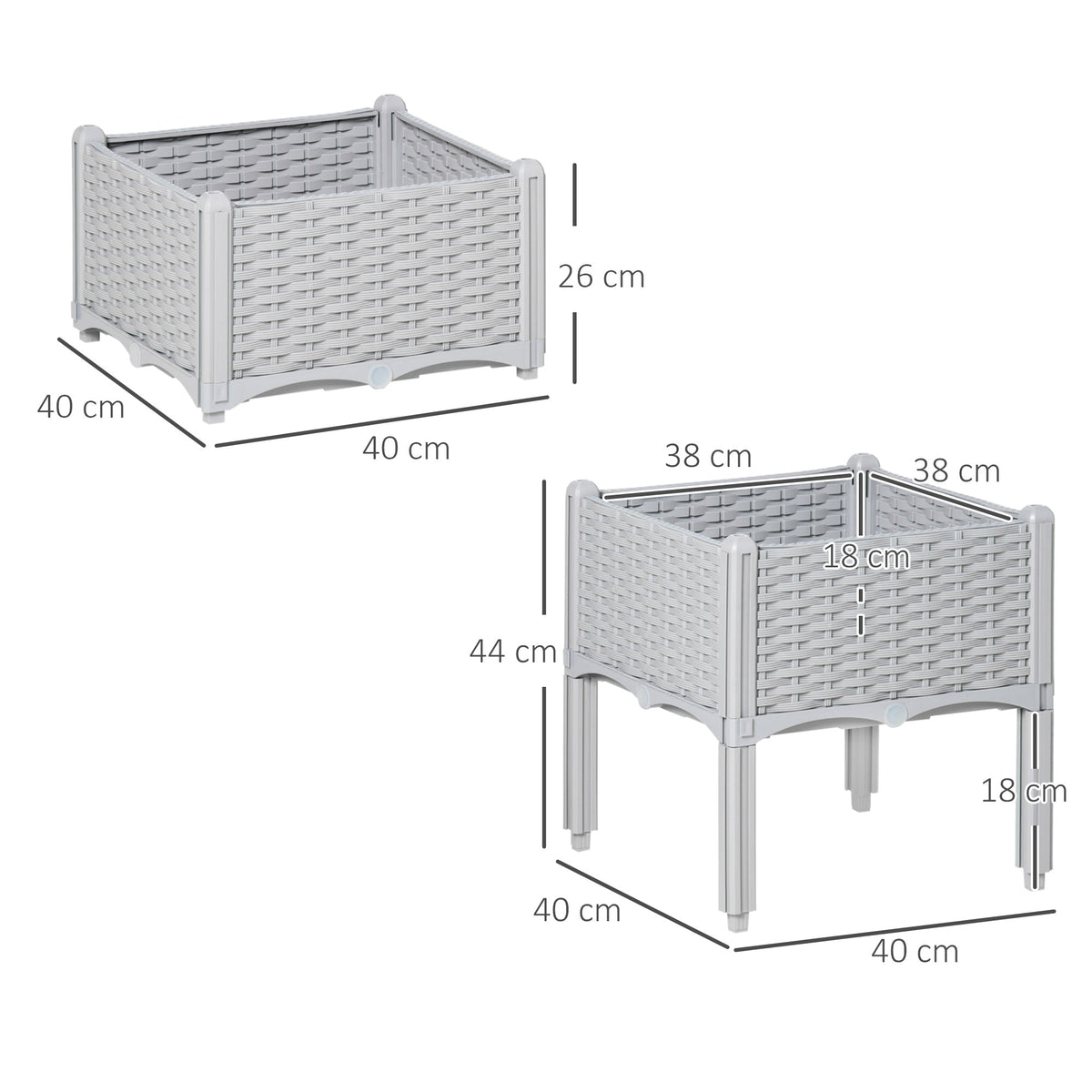 Outsunny Set of Two Rattan-Effect Planters - Grey