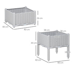 Outsunny Set of Two Rattan-Effect Planters - Grey