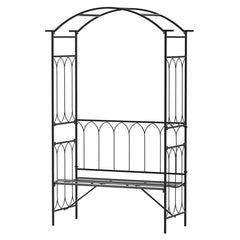 Outsunny Garden Metal Frame Bench W/Arch for Various Climbing Plant, 115Lx50Wx203H cm-Black