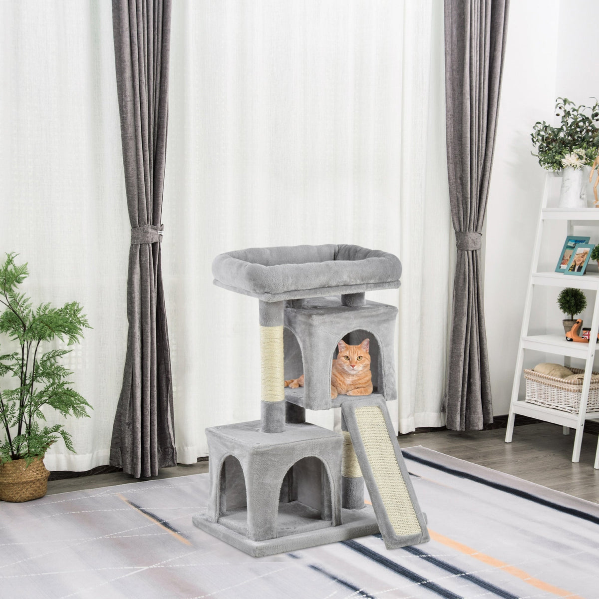 PawHut Cat Tree for Indoor Cats 81cm Cat Scratching Post Scratch Board Kitten Tower Climbing Frame Grey