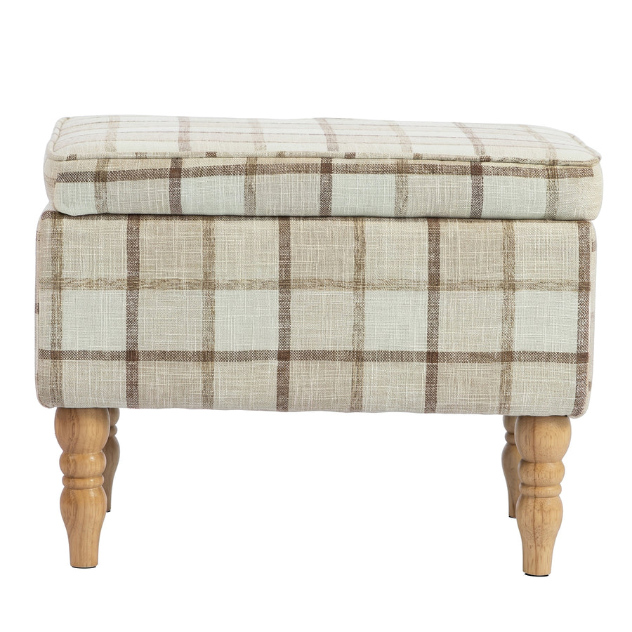 HOMCOM Linen Fabric Upholstered Footstool, Rectangular Storage Stool with Removable Top, Padded Seat and Hidden Space, Brown