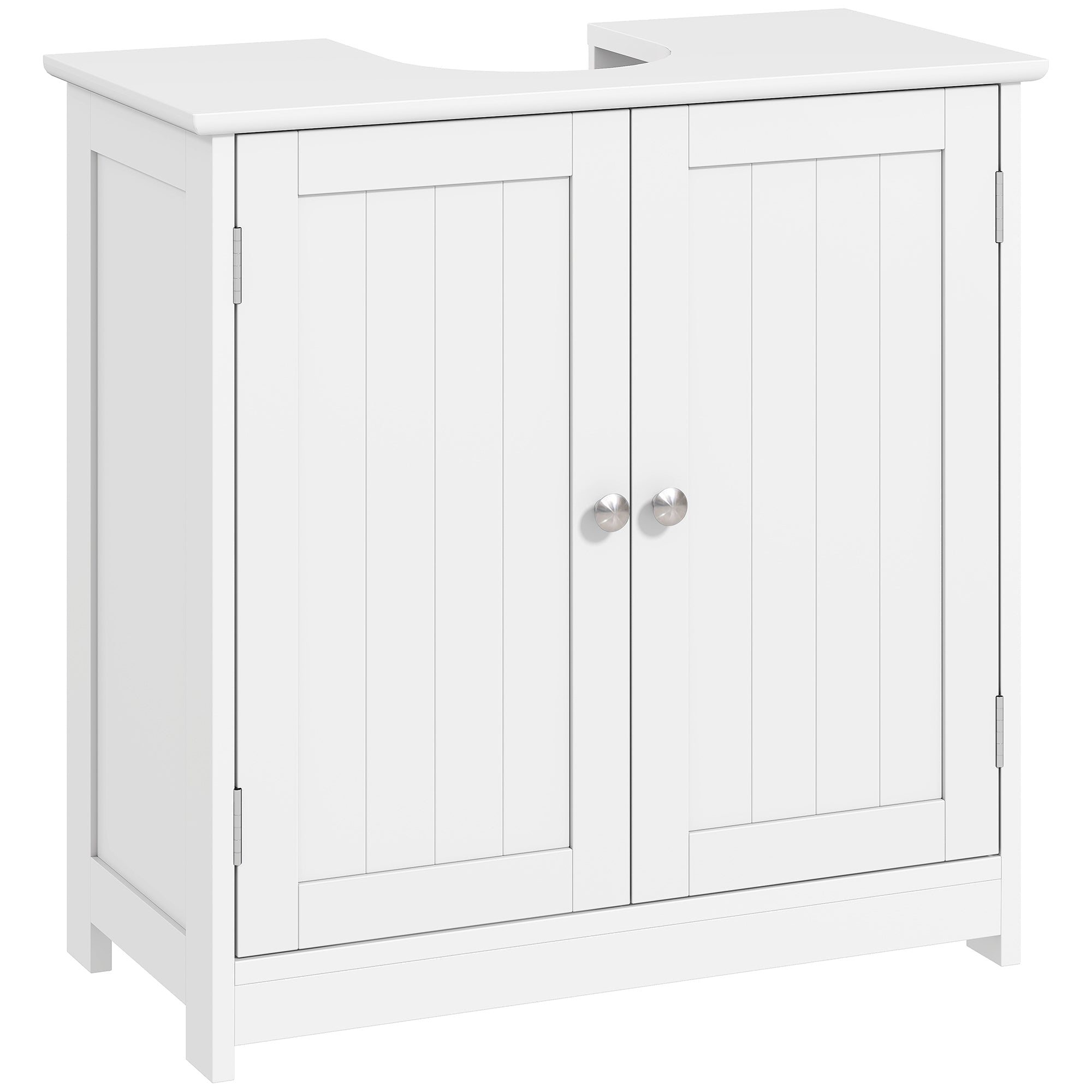 kleankin 60x60cm Under-Sink Storage Cabinet w/ Adjustable Shelf Handles Drain Hole Bathroom Cabinet Space Saver Organizer White