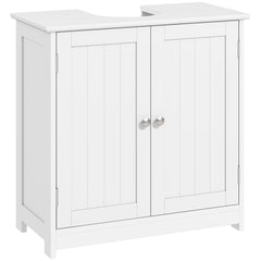 kleankin 60x60cm Under-Sink Storage Cabinet w/ Adjustable Shelf Handles Drain Hole Bathroom Cabinet Space Saver Organizer White