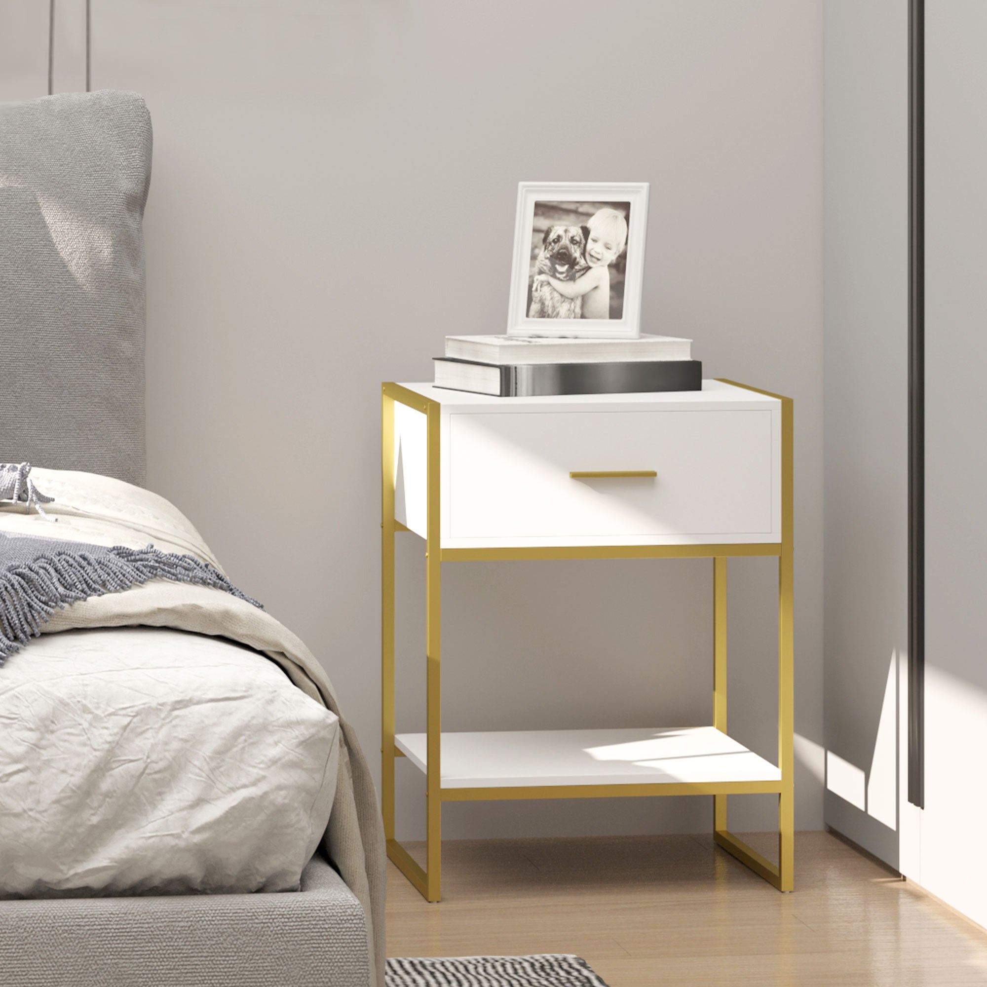 HOMCOM Modern Bedside Table - White