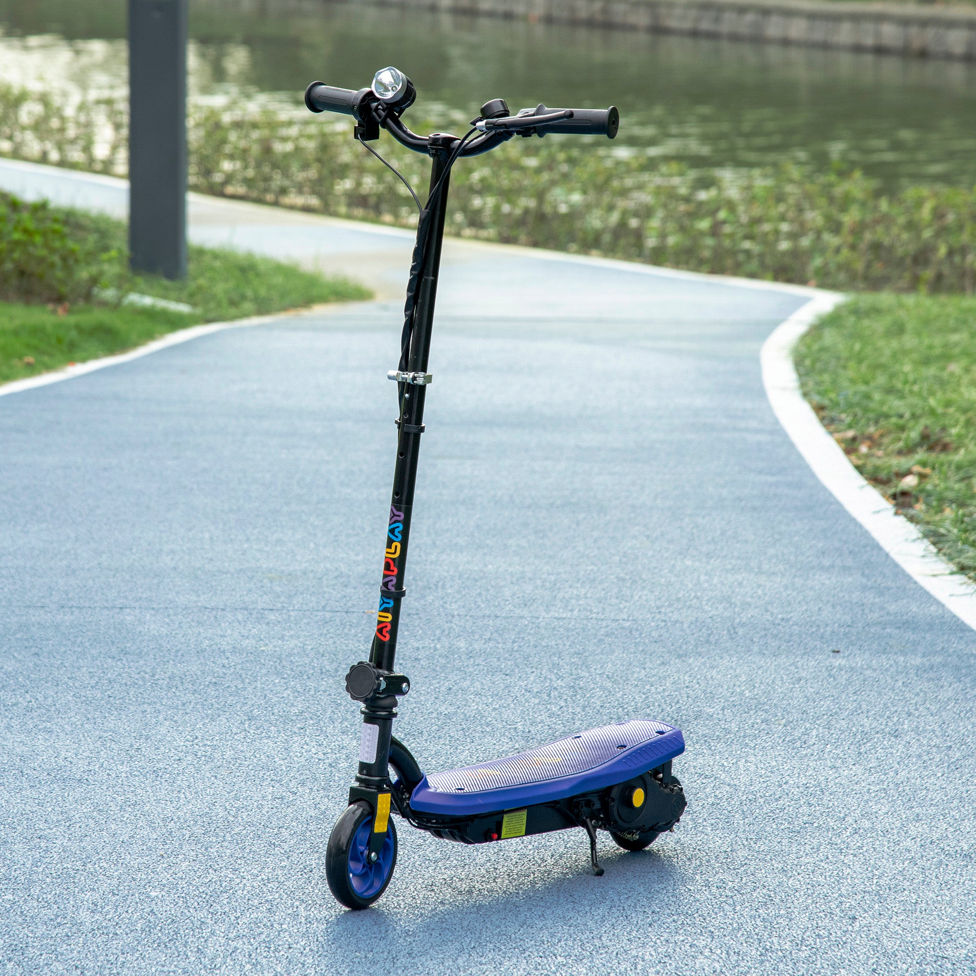 HOMCOM Foldable Electric Scooter, with LED Headlights, for Ages 7-14 Years, Blue