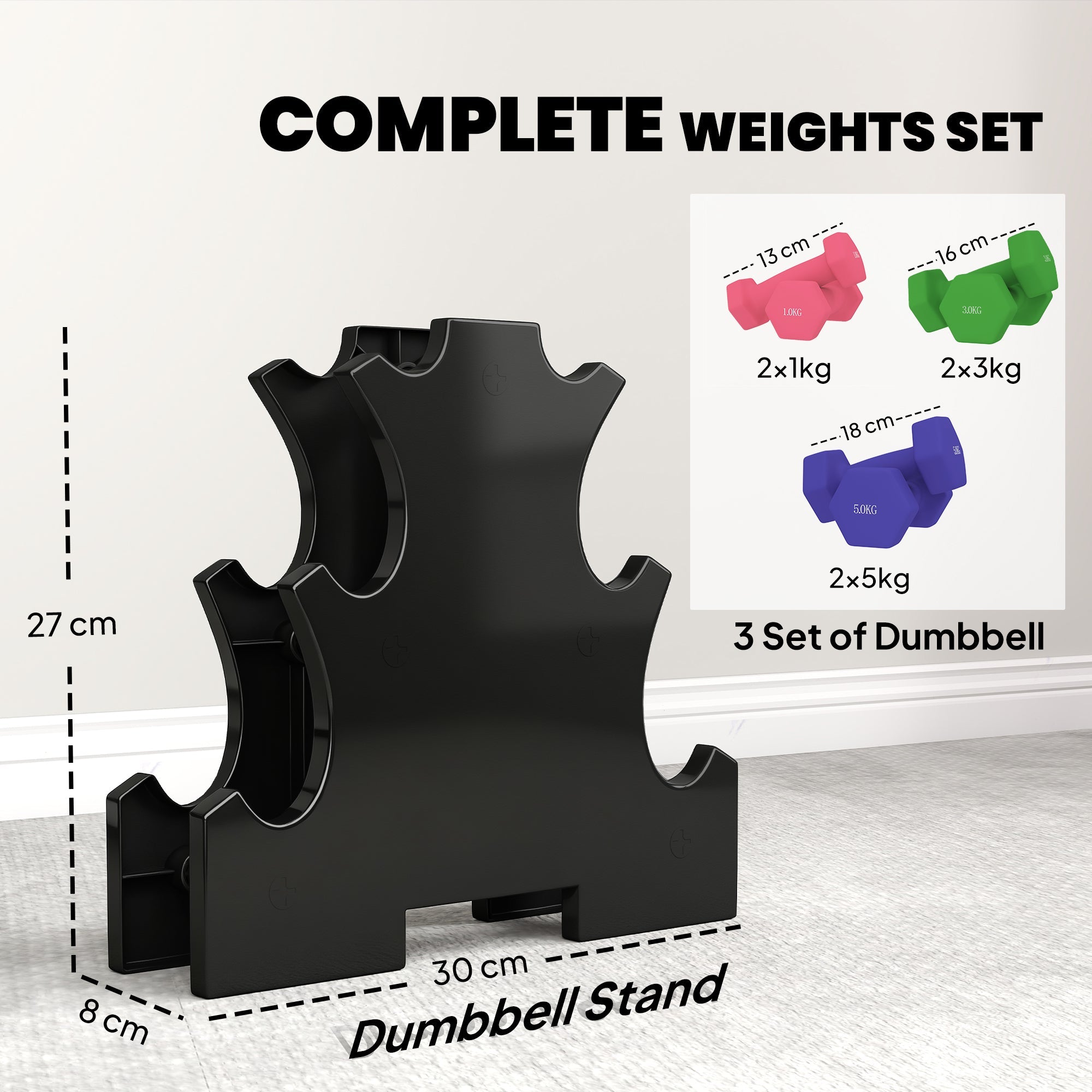 SPORTNOW Hex Dumbbells Set with Dumbbell Rack, Hand Weights for Strength Training Weight Lifting, 2 x 1kg, 2 x 3kg, 2 x 5kg