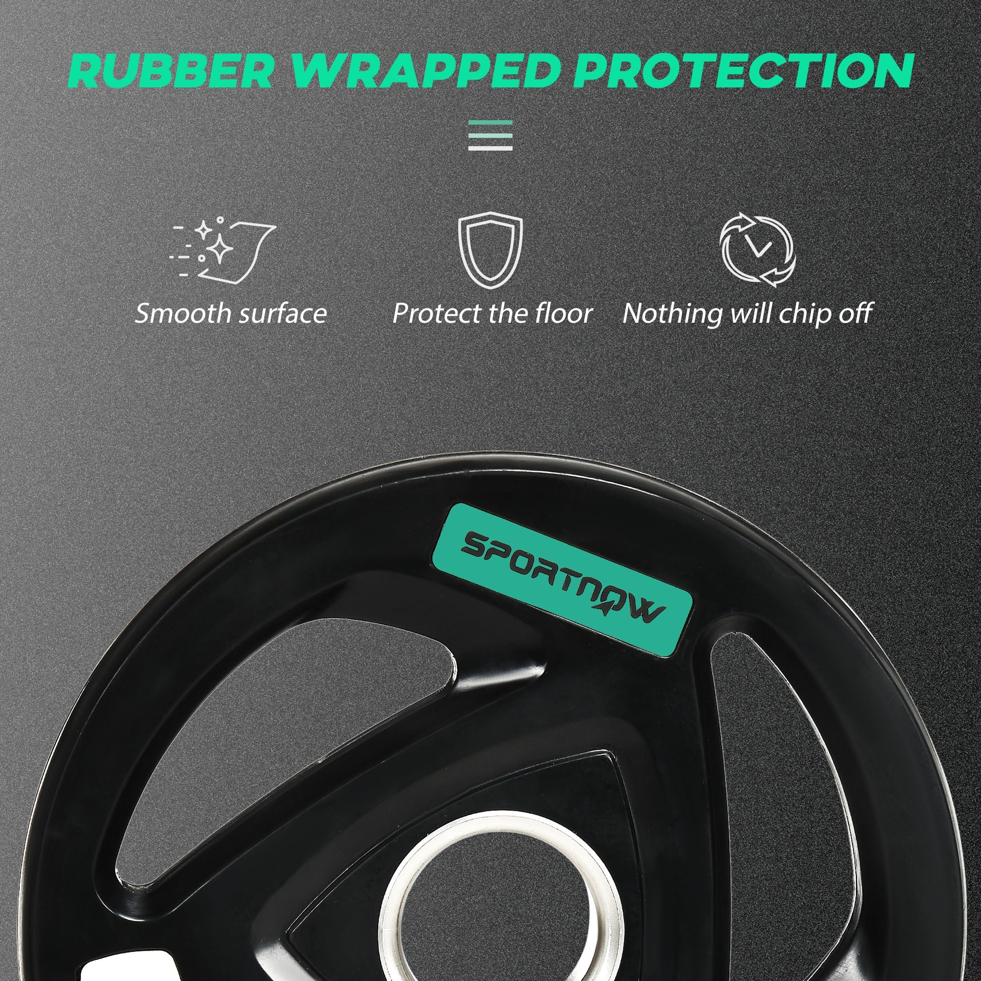 SPORTNOW Two 10kg Olympic Weight Plates, Tri-Grip Rubber-Coated Barbell Weights, with 5cm Holes, for Home, Gym, Office