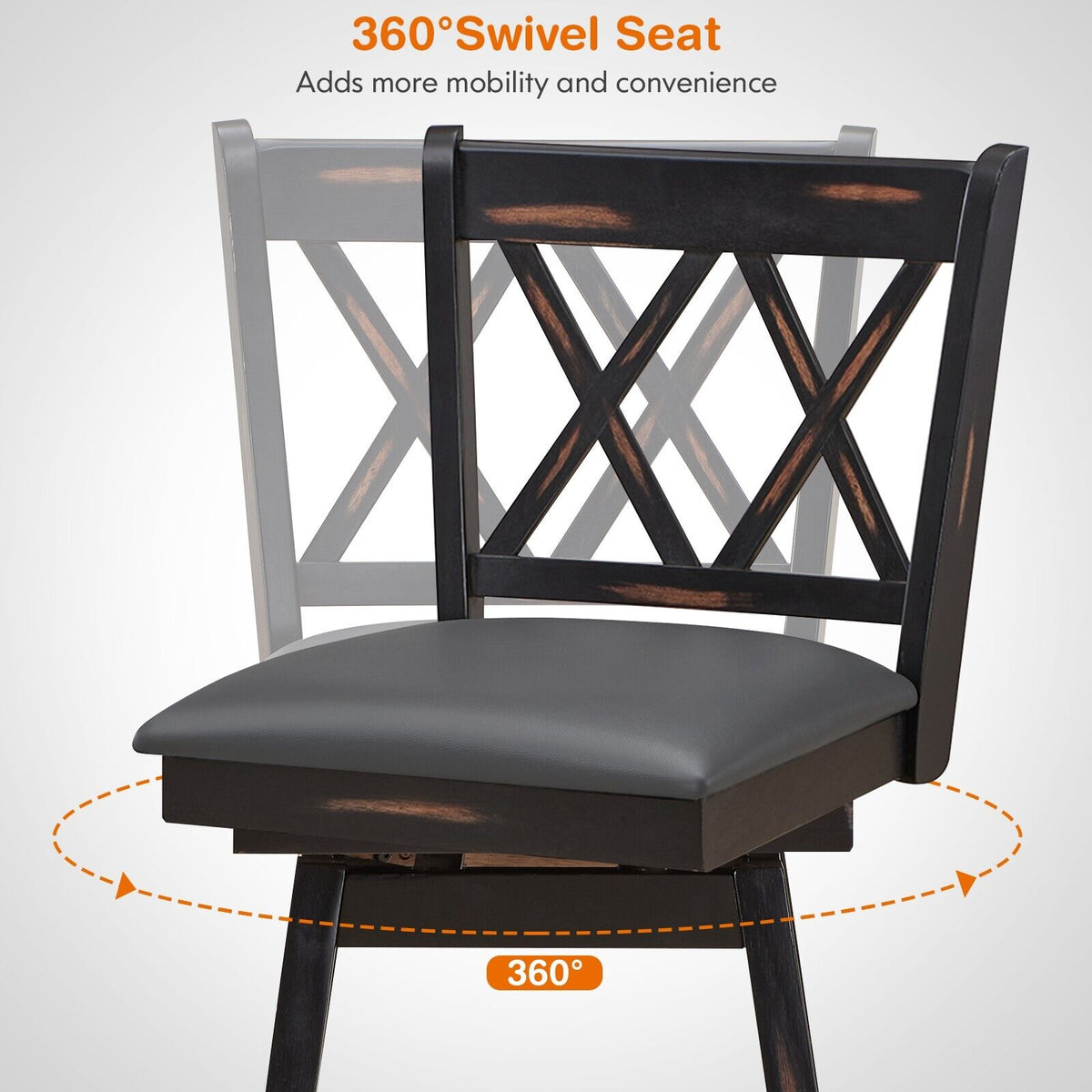 Set of 2 Counter Height Bar Stool with Ergonomic Backrest-Black