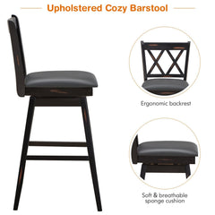 Set of 2 Counter Height Bar Stool with Foot Rest Upholstered Cushion-Black