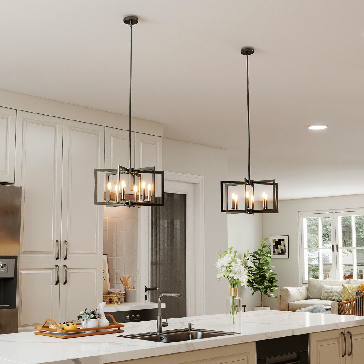 6-Light Black Farmhouse Chandelier with Adjustable Height-Black