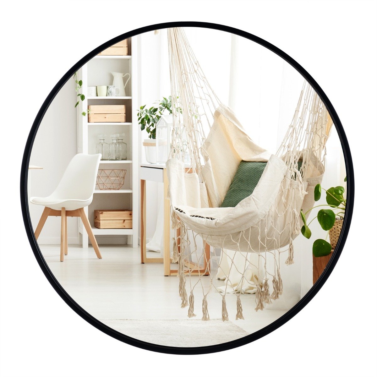 Black Round Mirror Wall Mounted Matte Metal Framed Mirror