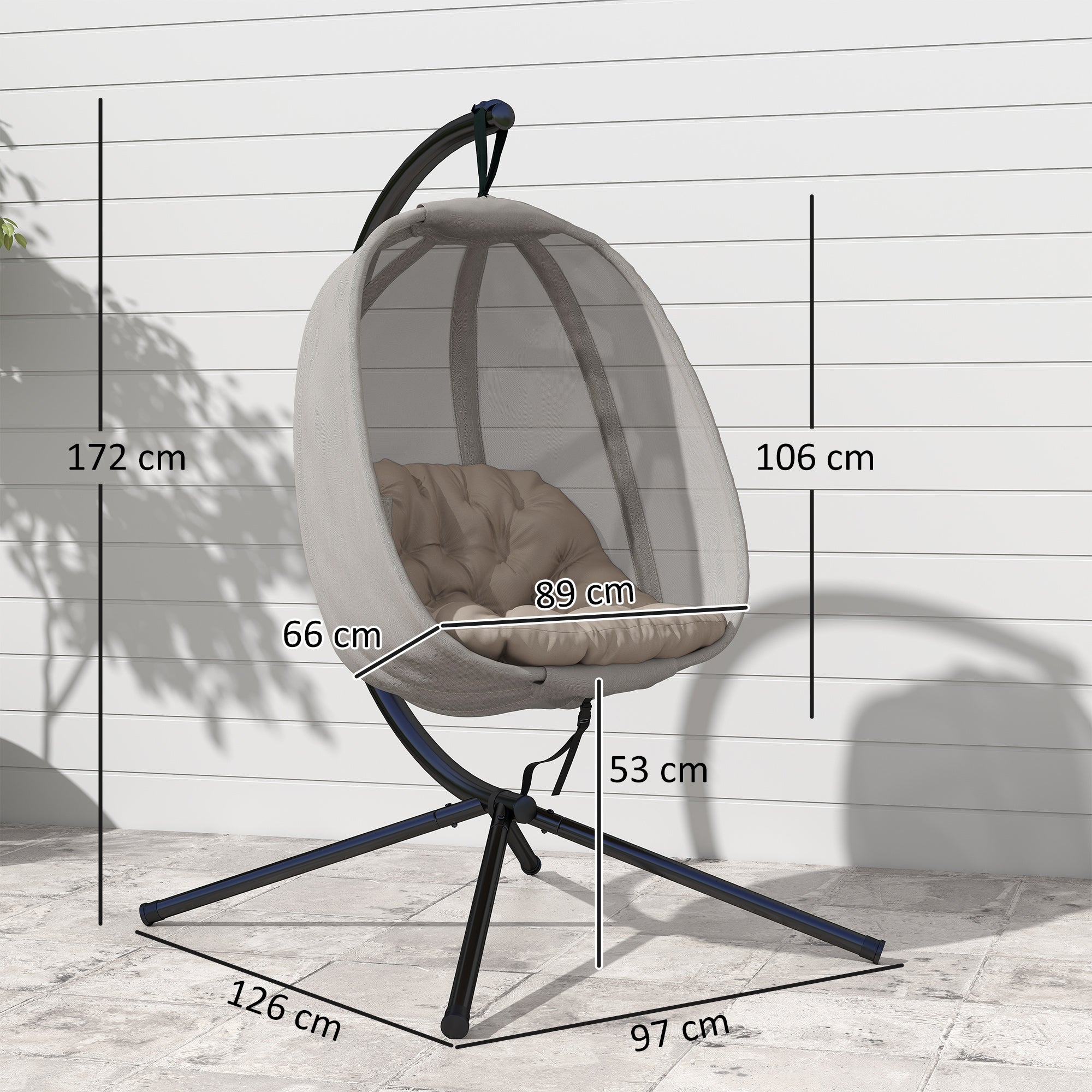 Outsunny Hanging Egg Chair, Folding Texteline Swing Hammock with Side Pocket, Cushion and Stand for Indoor Outdoor, Patio Garden Furniture, Khaki