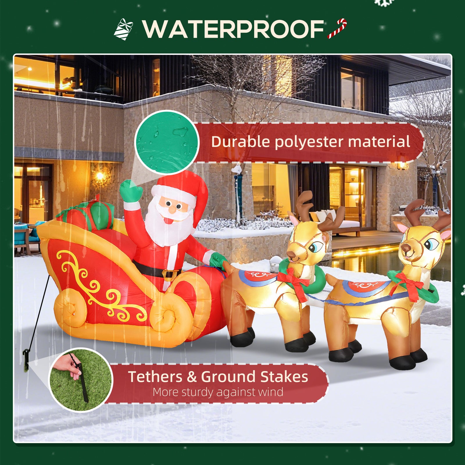 Outsunny 7.9ft Christmas Inflatable Santa on Sleigh with Two Reindeer, Outdoor Christmas Blow Up Decoration with Built-in LED Lights for Garden, Indoor Outdoor Home Decor