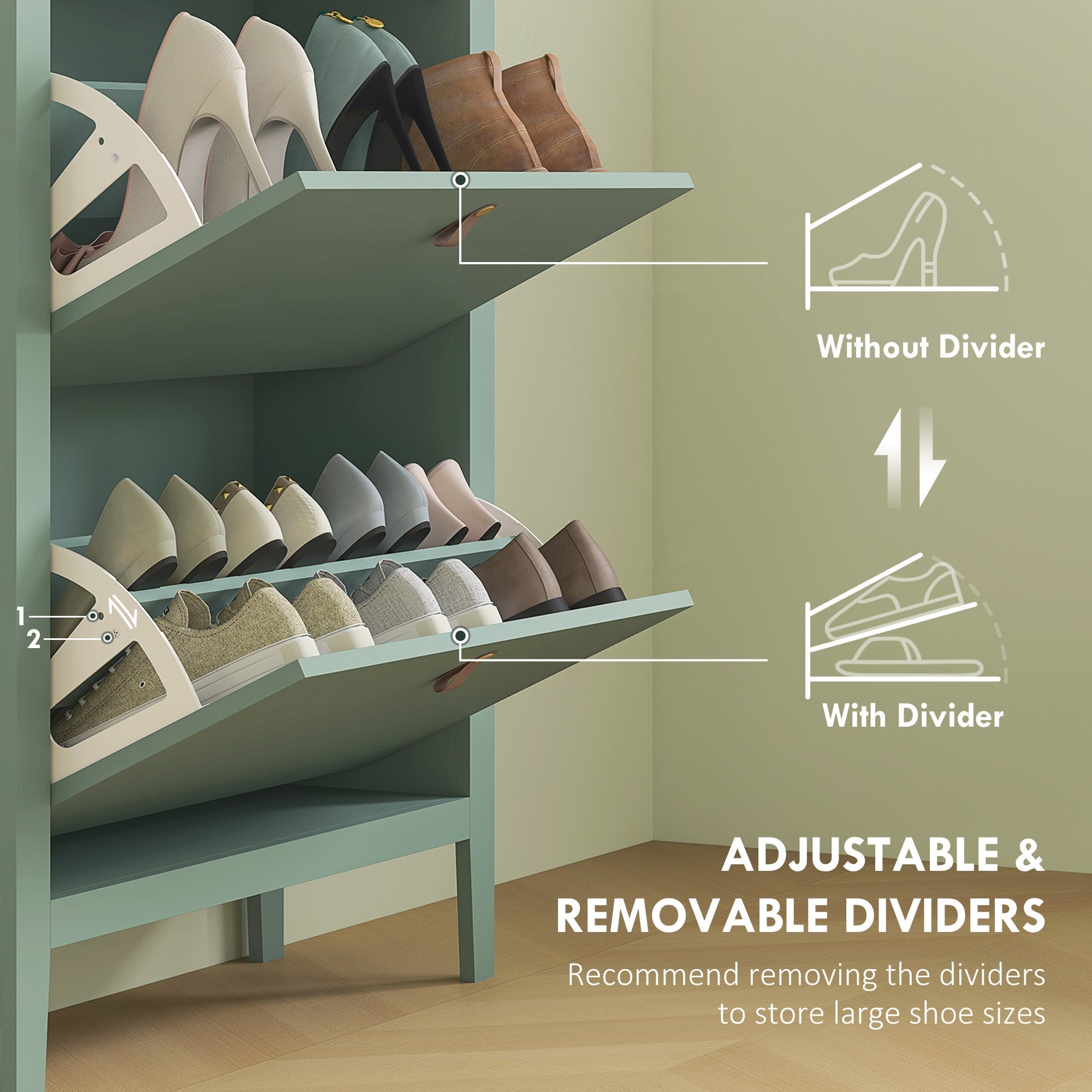 HOMCOM Modern Two-Drawer Shoe Cabinet - Green