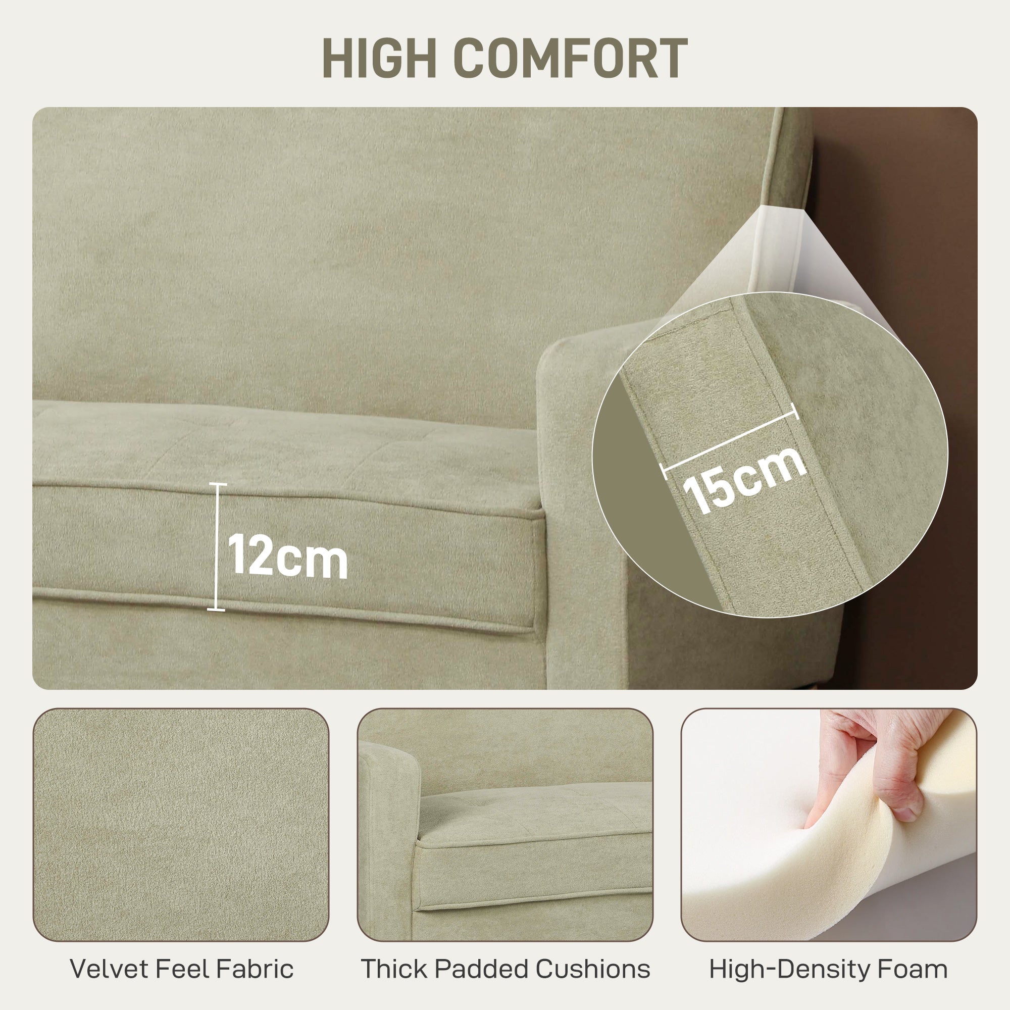 HOMCOM Two-Seater Velvet-Feel Sofa - Beige