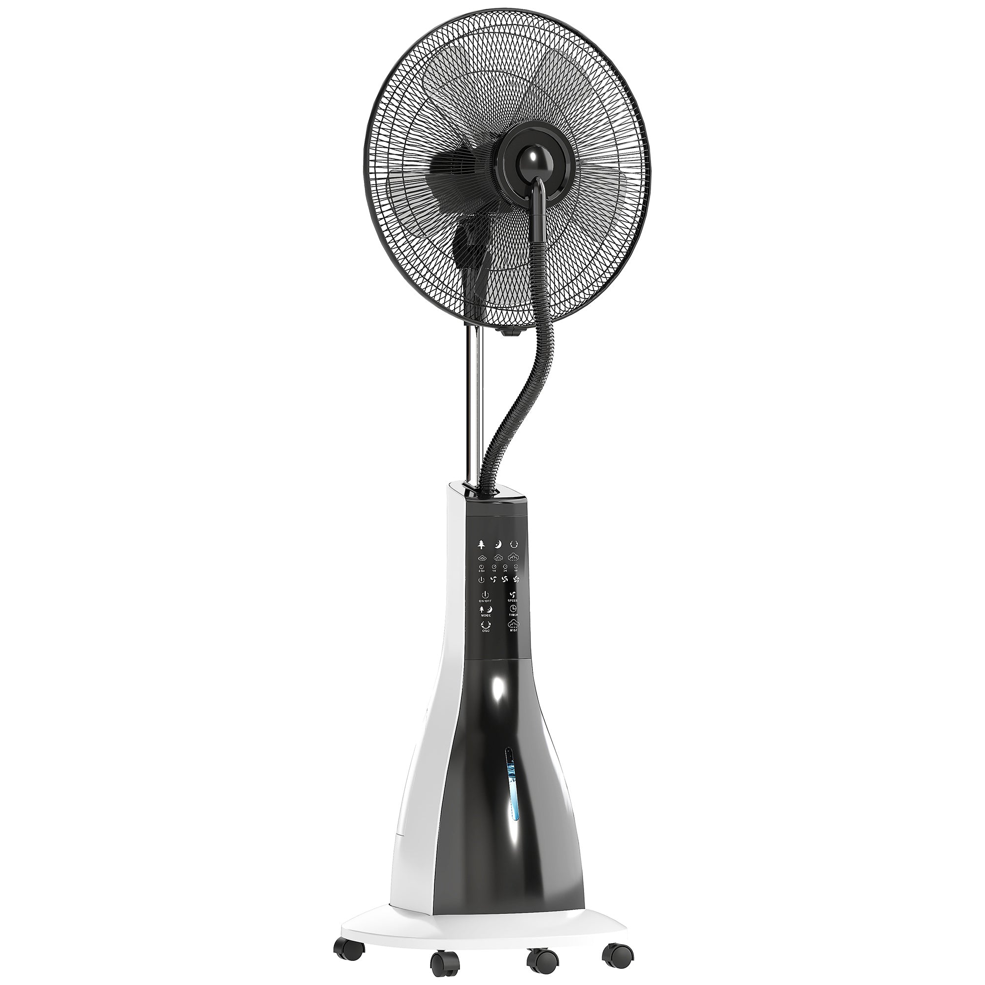 HOMCOM Pedestal Fan with Water Mist Spray, Spray Misting Fan with 75√Ç¬∞ Oscillation, Remote Control, Tilt Head, 3 Speeds, 3 Modes, 3 Mist, 3L Water Tank, Wheels, for Home, 125 cm
