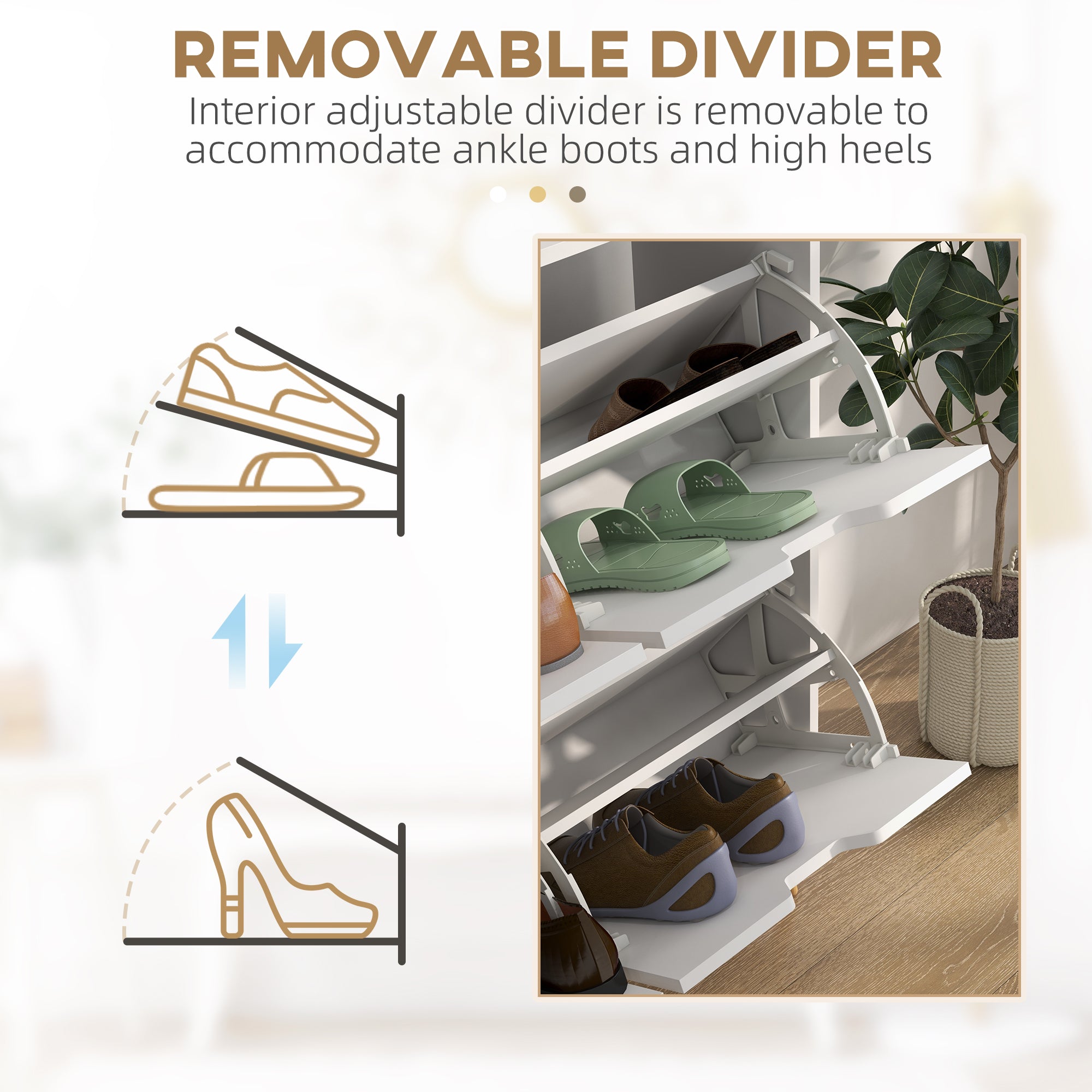 HOMCOM Shoe Storage Cabinet, 4 Flip Drawers, Shoe Organizer for 8-16 Pairs of Shoes, White