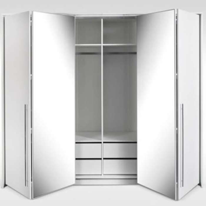 White Mirrored Folding Sliding Door Wardrobe 255cm – DUNHAM